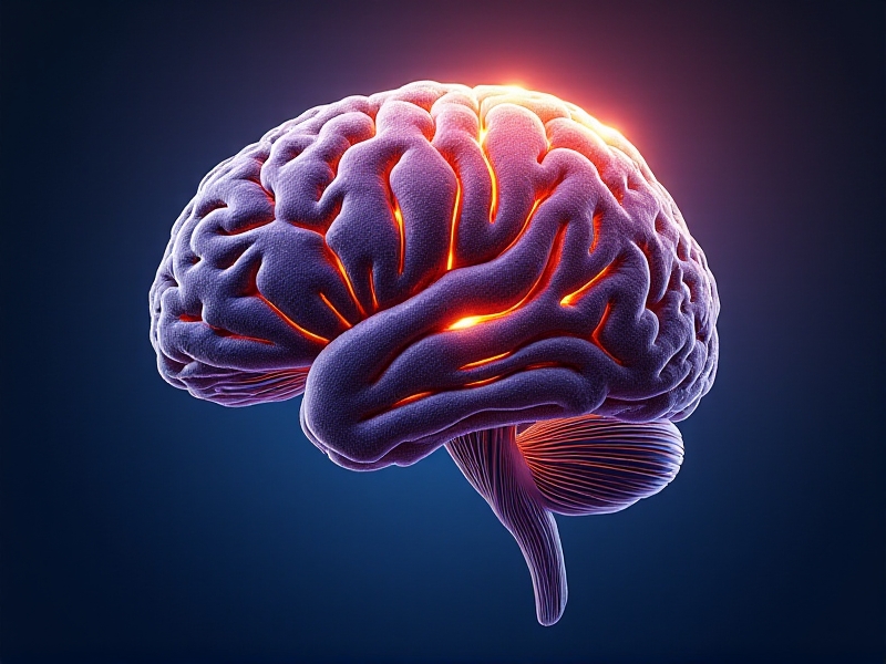 A detailed illustration of cortical spreading depression, showing a wave of depolarization moving across the brain's cortex. The image features vibrant colors to represent neuronal activity, with dark blue areas indicating depolarization and bright yellow regions showing hyperexcitability. The background is a stylized brain with a focus on the cortical layers, set against a soft gradient of blue and purple tones to convey a scientific and clinical mood.